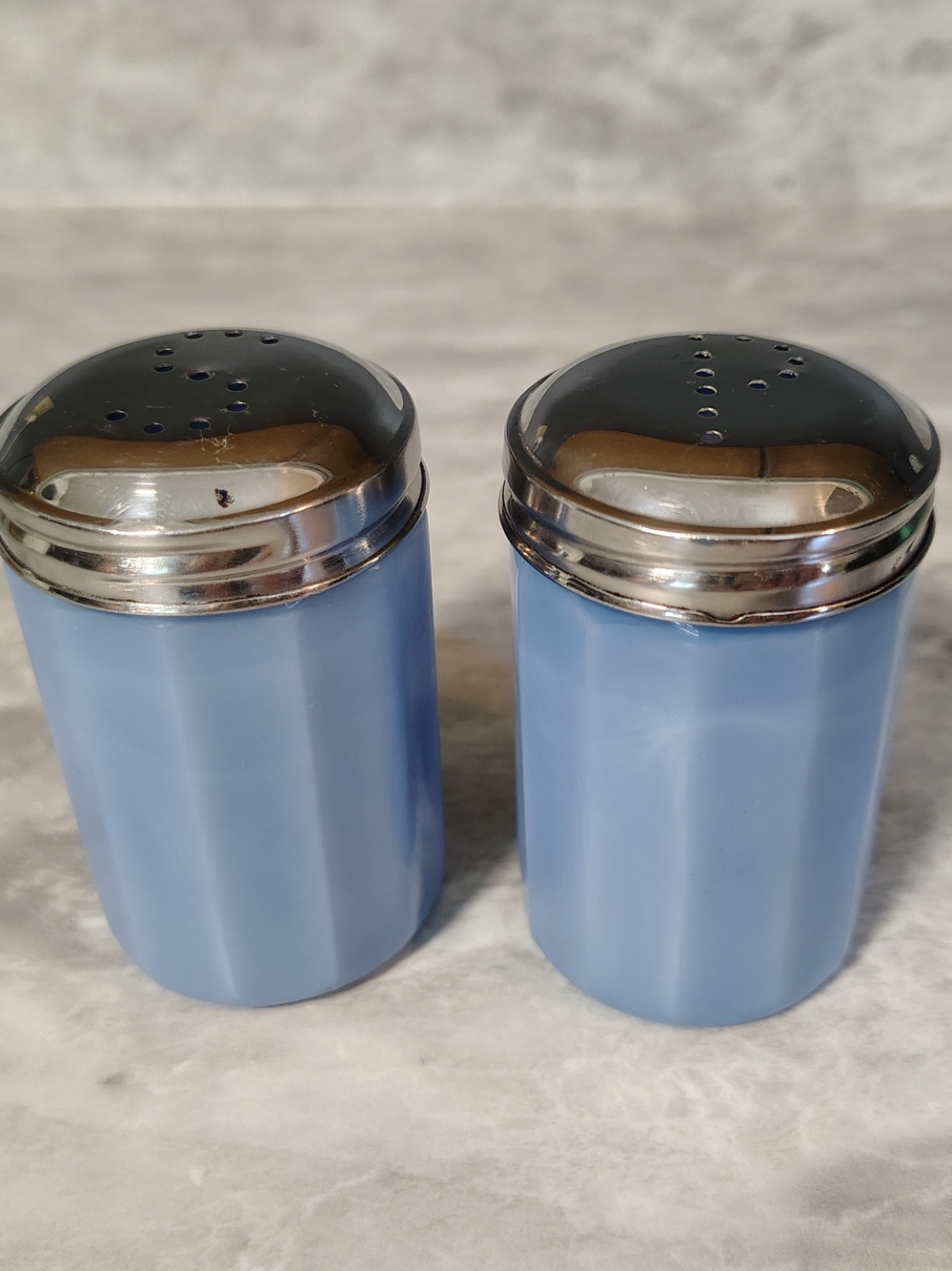Vintage Delphite Blue Milk Glass Salt & Pepper Shakers